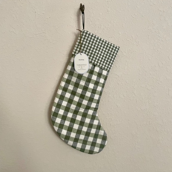 Studio McGee Threshold Christmas Holiday Stocking Checkered Green Stocking New - Picture 5 of 5